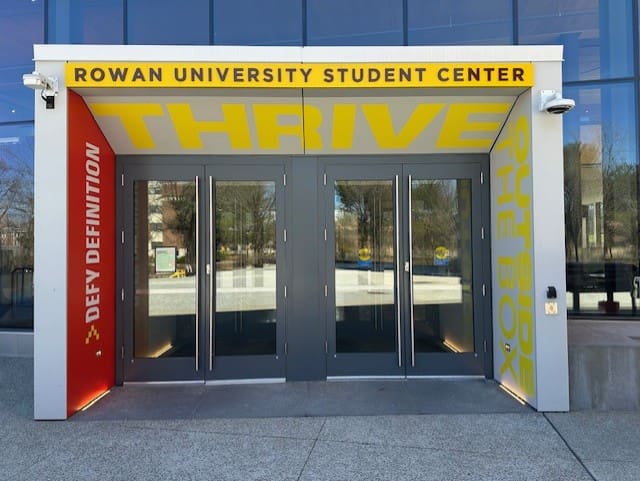 Rowan University Student Center entrance doors.