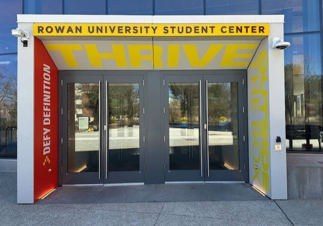 Rowan University Student Center entrance doors.