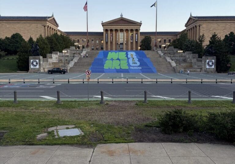 Philadelphia Art Museum steps with mural
