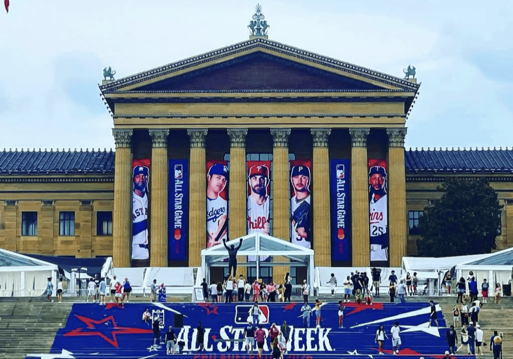 Neoclassical building with MLB All-Star banners